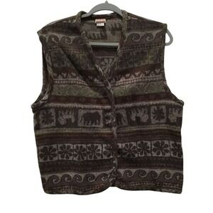 Vintage Wool Blend Boho Western Vest Medium Mens Brown Elephant Floral Pattern